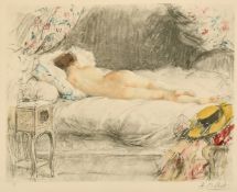 After Antoine Calbet, a sleeping nude female, collotype with printed signature, 10.75" x 13" (27.5