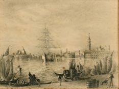 Morgan, Late 19th Century, figures loading boats on a Venetian quay, ink drawing, signed, 9.75" x