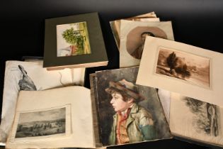 Two folios of 19th/20th Century watercolours and drawings, various subjects, unframed (q).