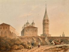 Two hand coloured lithographs of Seville Cathedral, 15" x 10" (38 x 25cm), along with a lithograph