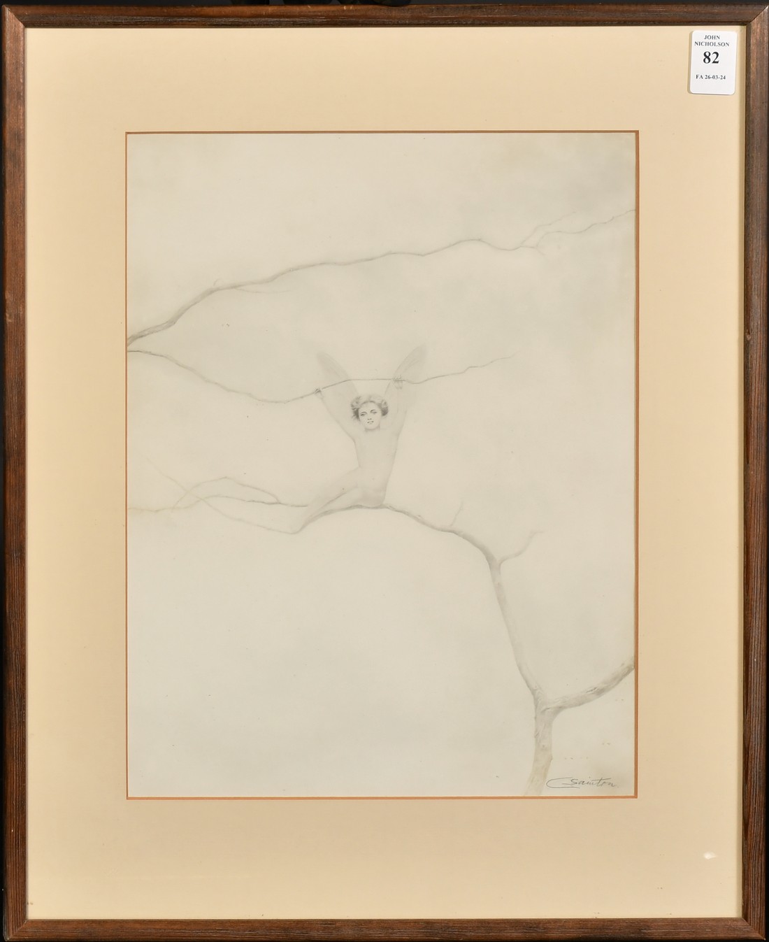 Charles Prosper Sainton (1861-1914), an angel on a branch, silverpoint drawing, signed in pencil, - Image 2 of 4