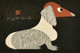 Kiyoshi Saito (1907-1997), A Dachshund, woodcut, signed, visible size 9.75" x 14.5" (25 x 37cm).