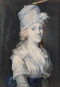 Continental School, Circa 1780, a miniature portrait of a lady in a headdress, watercolour and