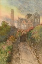 Lady Wheeler Cuffe, 'A Lane in Kilkenny', watercolour, exhibition label verso, 7" x 4.75" (17.5 x