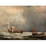 19th Century, probably Dutch School, fishing boats heading out to sea, oil on canvas, 13" x 17" (