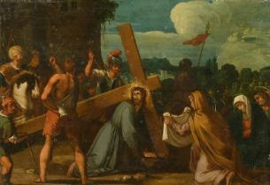 Manner of Frans Franck, Christ on the road to Calvary, oil on copper panel, 8.25" x 11.75" (21 x