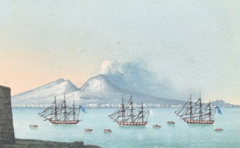 Two small 19th Century watercolour and gouache views of the eruption of Mount Vesuvius, each