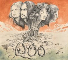English School, Circa 1974, 'Quo', a design for the album cover showing the members of the band