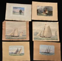 A small collection of 19th/20th Century watercolours of maritime subjects, unframed, (8).