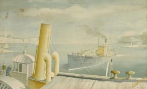 Felix KELLY (1914-1994), 'Drifter and Paddle Steamer', lithograph, circa 1946, 16.5" x 26.5" (42 x