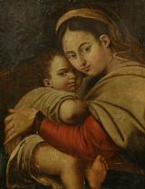 Manner of Raphael, Madonna and Child, oil on canvas laid on to panel, 19.75" x 15.25" (50 x 39cm),