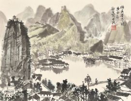 20th Century Chinese School, two ink and watercolour views of river scenes, both signed and with a