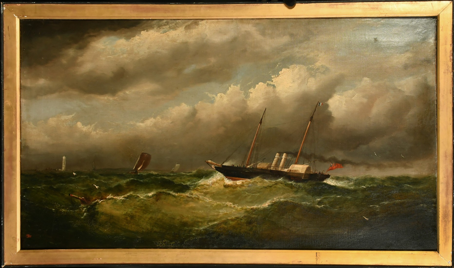 19th Century English School, a paddle steamer approaching port in heavy seas, oil on canvas, 24" x - Image 2 of 4