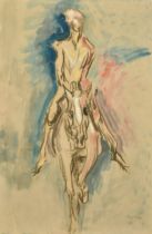 Berthon, (20th Century), a figure riding on horseback, charcoal and watercolour, signed, 31" x