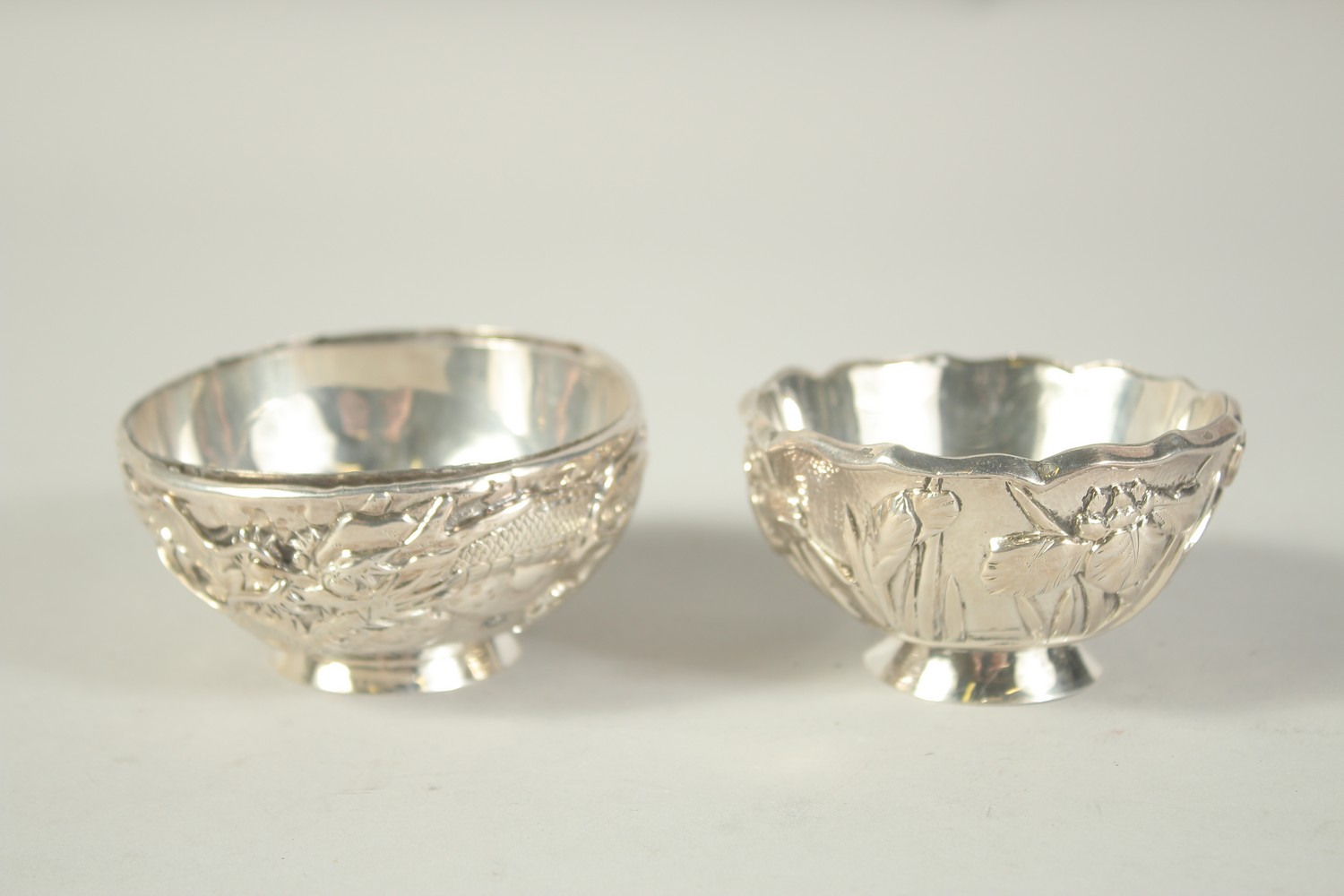 TWO SMALL CHINESE SLIVER CIRCULAR BOWLS. 3ins diameter. - Image 3 of 8