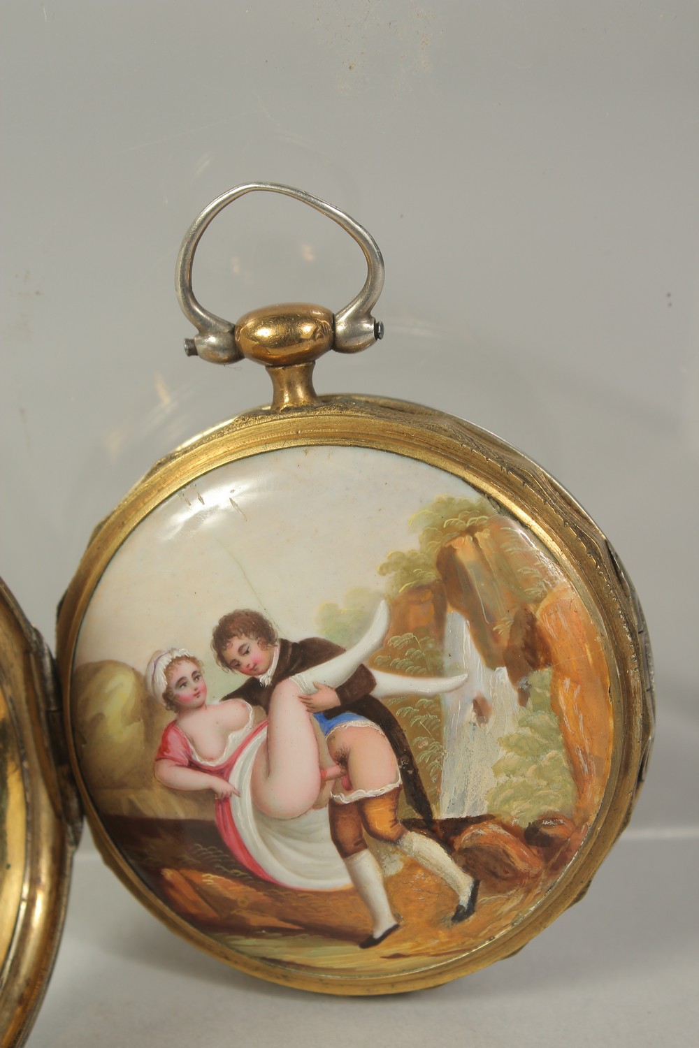 A GOOD 18TH CENTURY FRENCH EROTIC POCKET WATCH by BORDER , GENEVA with verge movement, the back - Image 8 of 8