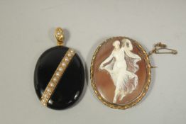 A CAMEO BROOCH AND A PENDANT with flowers and seed pearls (2)