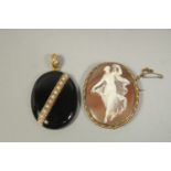 A CAMEO BROOCH AND A PENDANT with flowers and seed pearls (2)