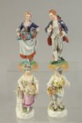 FOUR CONTINENTAL FIGURES, a pair of Dresden figures of a boy and girl, the girl with a flower and