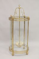 A VERY GOOD LARGE GILT CIRCULAR LANTERN. 4ft high x 1ft 9ins diameter.