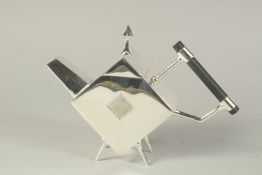 A CHRISTOPHER DRESSER DESIGN PLATED TEAPOT, square with a hole.