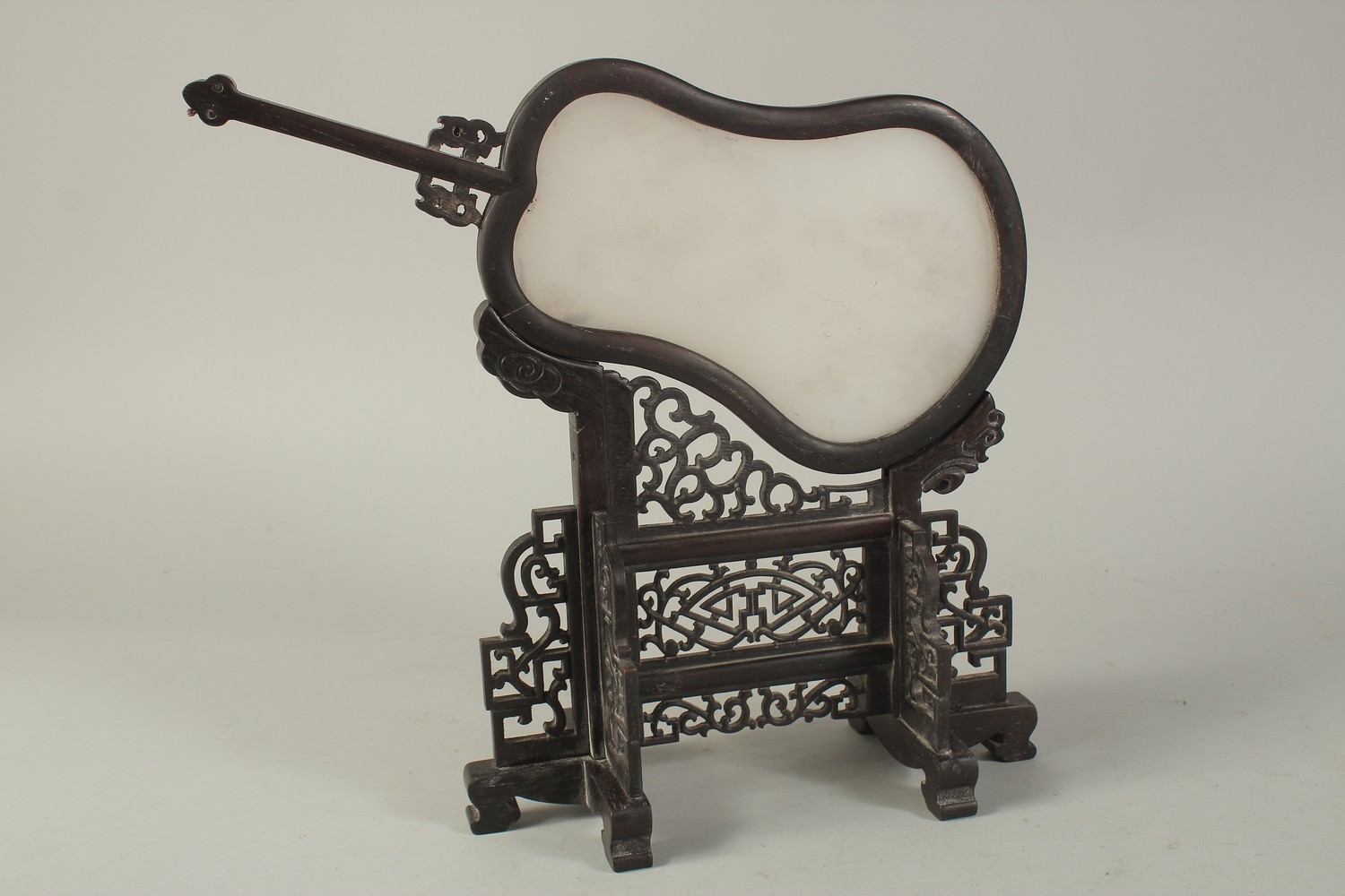 A CHINESE WHITE JADE FAN on a wooden stand. 12ins high. - Image 2 of 2