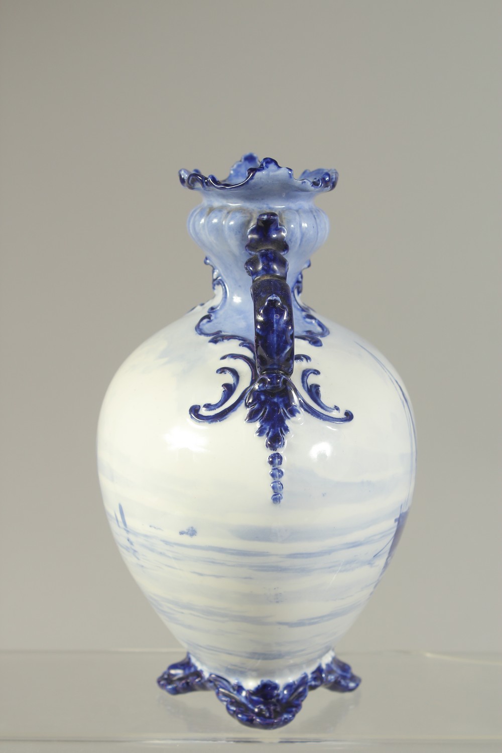 A ROYAL CROWN DERBY TWO-HANDLED VASE, painted with sailing vessels in blue, by WEJ Dean, date mark - Image 2 of 6