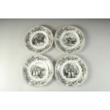 A SET OF FOUR FRENCH TRANSFER PRINTED PLATES. 7.5ins diameter.