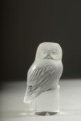 A LALIQUE GLASS OWL. Etched Lalique France. 3.5ins high.