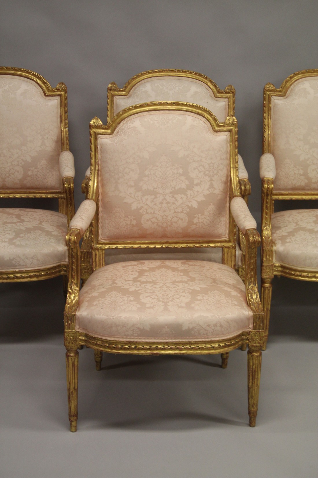 A VERY GOOD SET OF FOUR 19TH CENTURY LOUIS XVITH DESIGN FAUTEUIL with satin backs, arms and seats, - Image 2 of 4