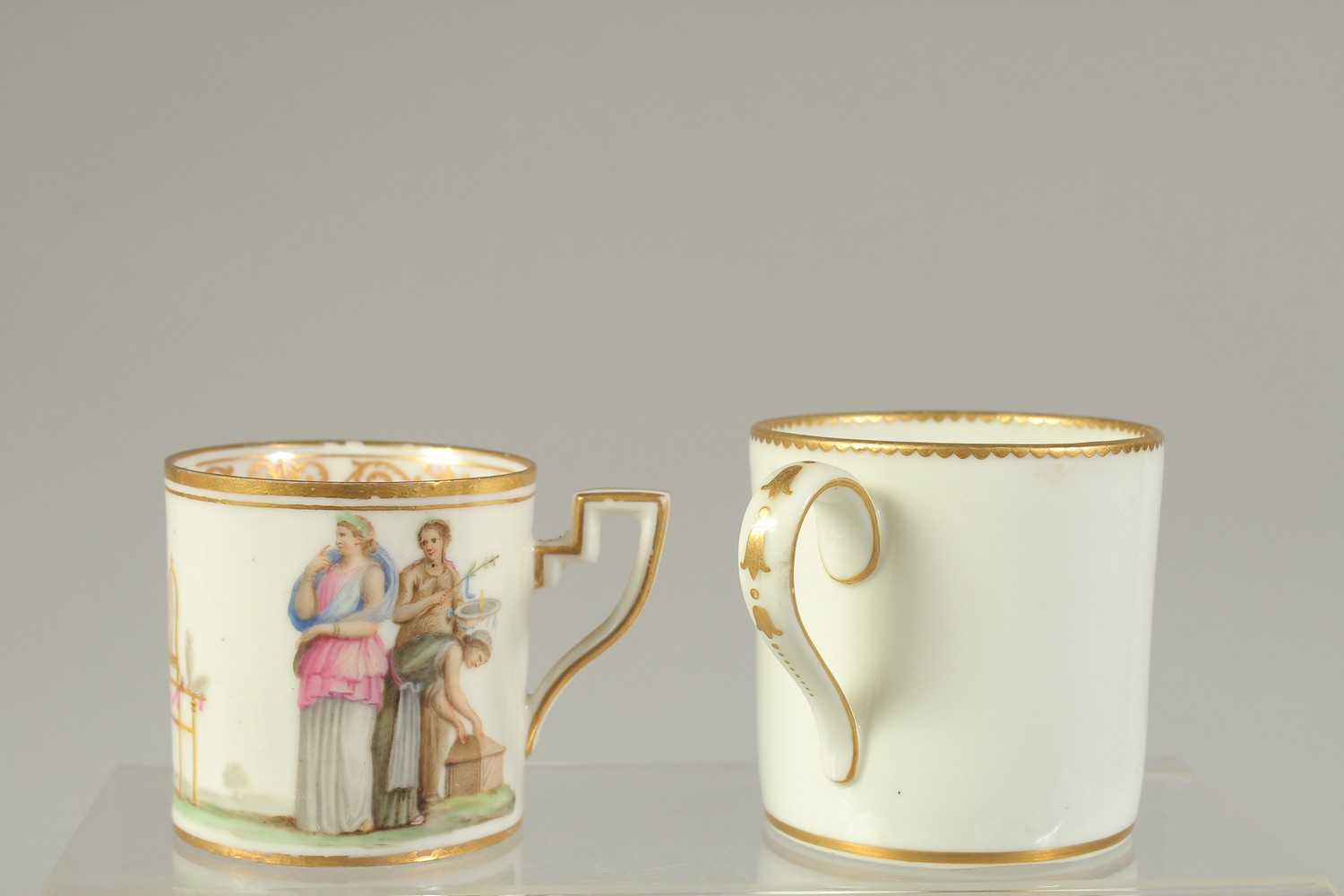 A SEVRES STYLE COFFEE CAN, painted with two children playing, incised marks near foot rim, and a - Image 2 of 3