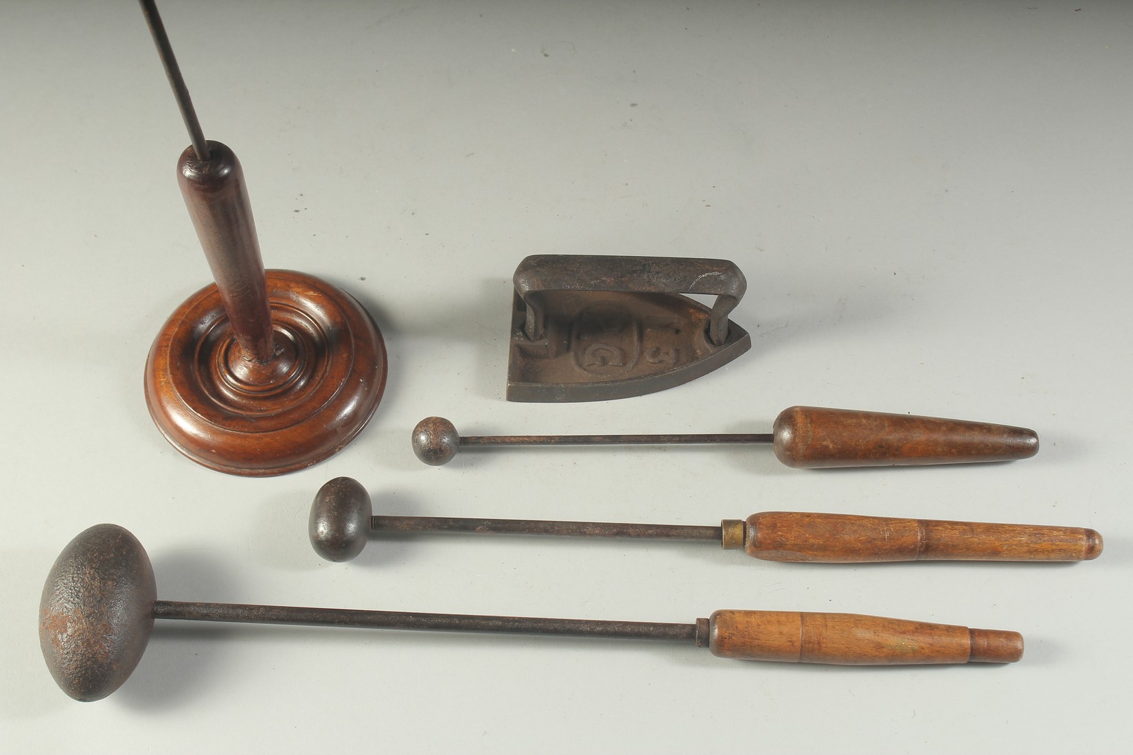 FINE ANTIQUE METAL AND WOODEN IRONS. - Image 2 of 4