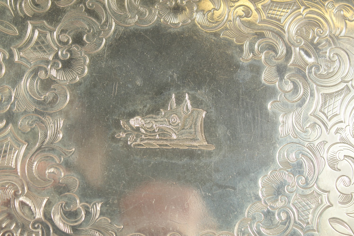 A VICTORIAN SILVER PIE CRUST SALVER with shell border on three curving feet, 8.75ins diameter. - Image 2 of 6