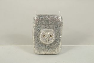 A GEORGE V ENGRAVED SILVER OWL VESTA. Birmingham, 1912