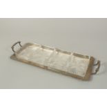 A FOUR PIECE PLATED SANDWICH TRAY with glass liners. 16ins long.