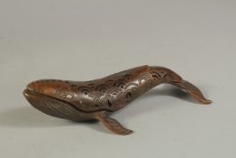 A CHINESE BRONZE FISH CENSER, 16cms long.