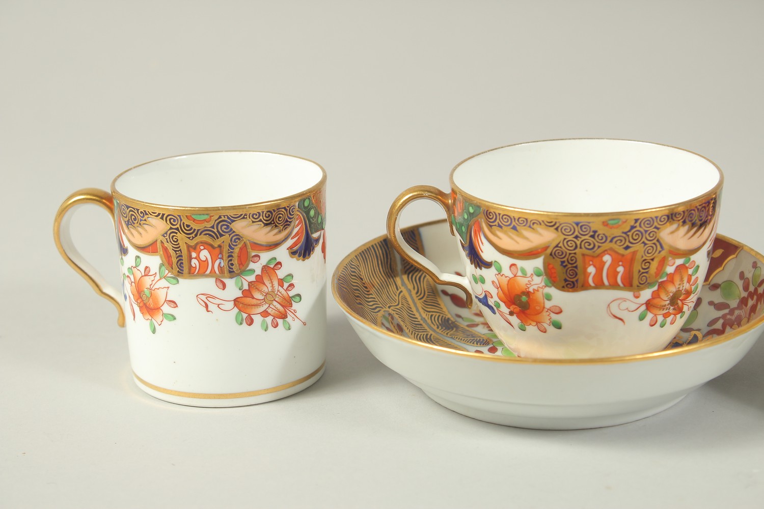 A SPODE IMARI PATTERN COFFEE CAN, TEACUP AND SAUCER, painted with pattern 1645, and a Chamberlain' - Image 2 of 4