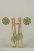 A PAIR OF LALIQUE GLASS AND GILT METAL EAR CLIPS, NECKLACE with two LALIQUE glass pendants.