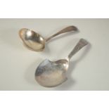 TWO GEORGIAN SILVER CADDY SPOONS. Birmingham 1797 & London 1789.