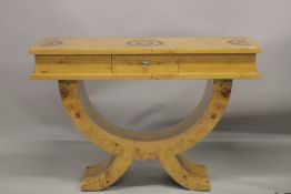 A GOOD DECO DESIGN CONSOLE TABLE with single drawer. 4ft long x 2ft 8ins high.