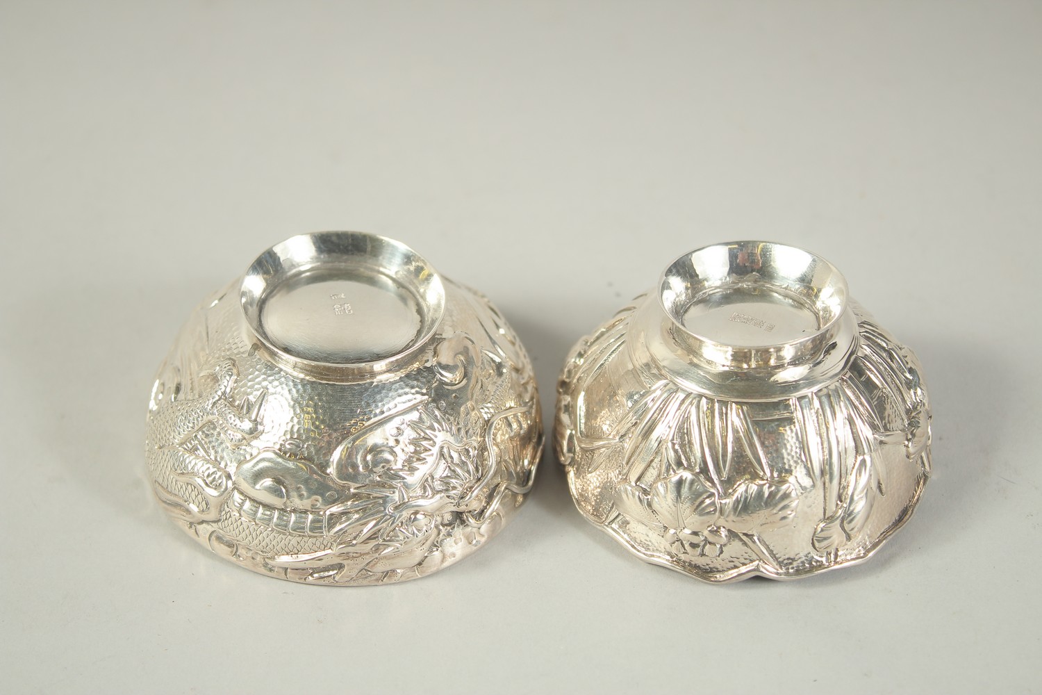 TWO SMALL CHINESE SLIVER CIRCULAR BOWLS. 3ins diameter. - Image 5 of 8