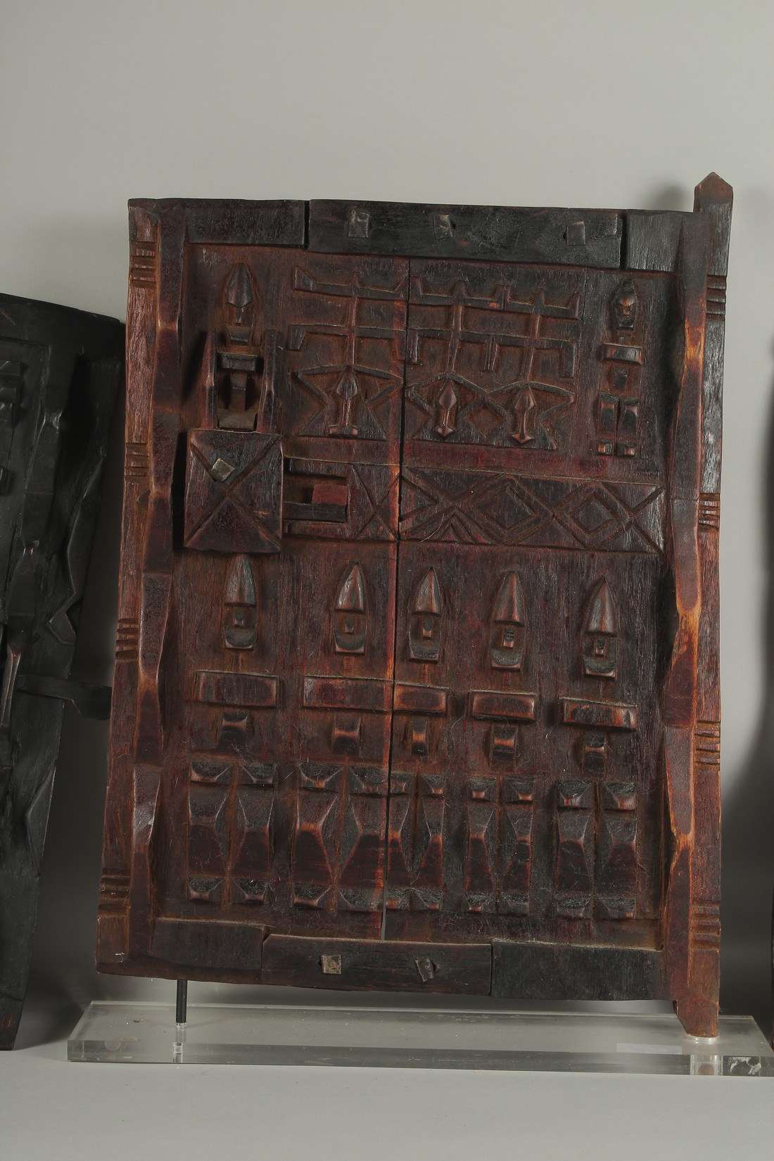 THREE EARLY AFRICAN CARVED WOOD DOORS. 20ins x 13ins - Image 3 of 4