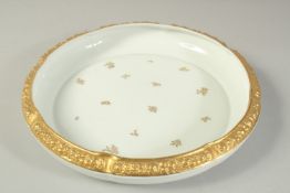 A ROSENTHAL DISH with moulded gilt fruit rim and sprays of flowers. Signed in gilt: Hayling, 