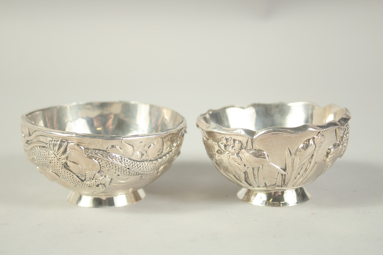 TWO SMALL CHINESE SLIVER CIRCULAR BOWLS. 3ins diameter. - Image 2 of 8