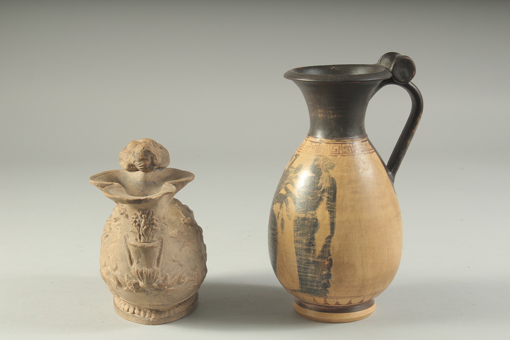 A GRAND TOUR POTTERY EWER 6ins long, and a JUG 7ins high. - Image 4 of 6