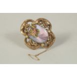 A VICTORIAN 9CT GOLD BROOCH with Swiss enamel pane and locket back