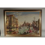 A LARGE GILT FRAMED WOOL WORK PICTURE OF VENICE. 26ins high, 37ins long.