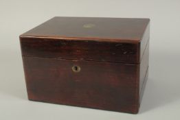 A VICTORIAN ROSEWOOD JEWELLERY BOX with fittings. 11ins long, 8ins wide, 7ins high.