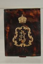 A RUSSIAN TOURMALINE CASE with silver and diamond motifs. 10cms x 7.5cms. Marks AH 85, in a