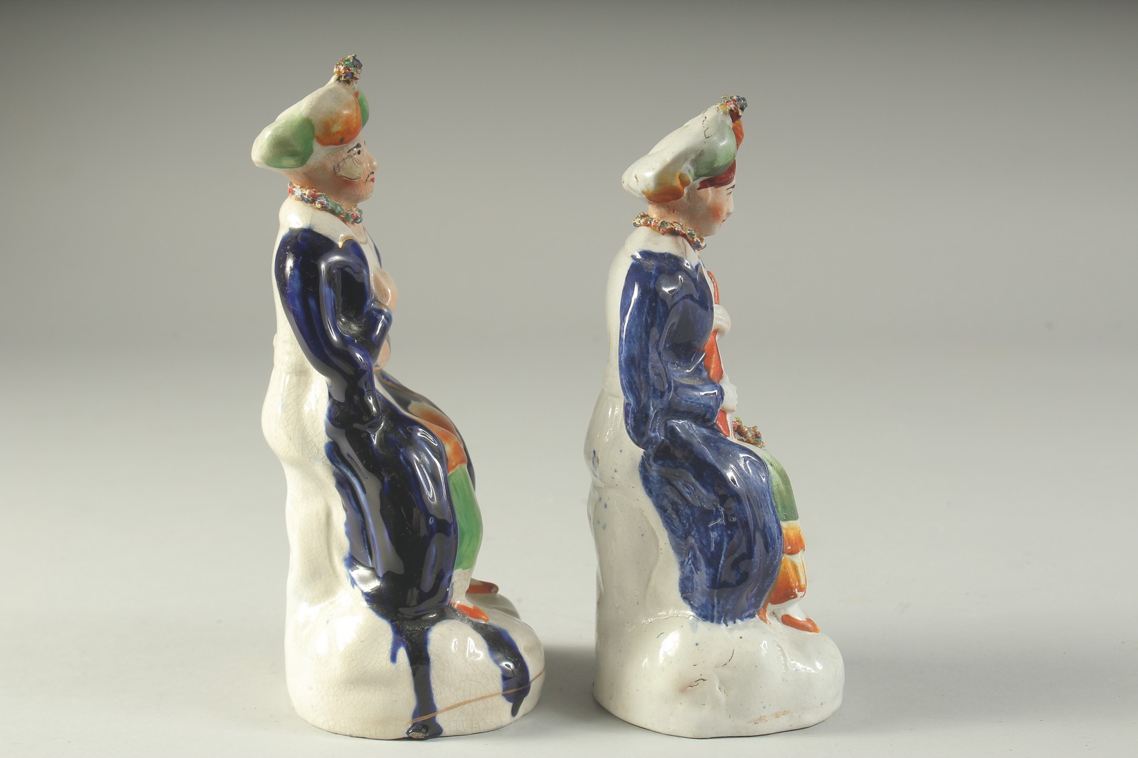 A PAIR OF STAFFORDSHIRE FIGURES OF TURKS. 7.5ins high. - Image 2 of 5